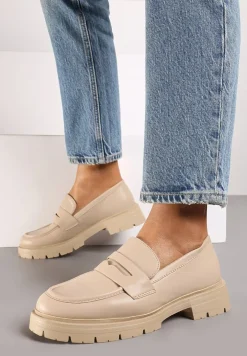 Beżowe Mokasyny na Platformie Ozdobione Paskiem Ilabine
