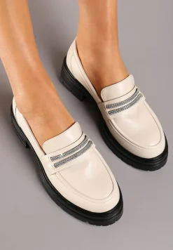 Beżowe Mokasyny na Platformie Ozdobione Cyrkoniami Dregelia