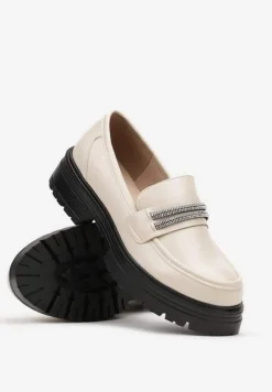 Beżowe Mokasyny na Platformie Ozdobione Cyrkoniami Dregelia