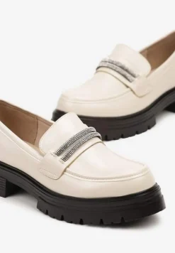 Beżowe Mokasyny na Platformie Ozdobione Cyrkoniami Dregelia