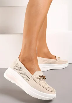 Beżowe Mokasyny na Platformie z Łańcuszkiem Himenna