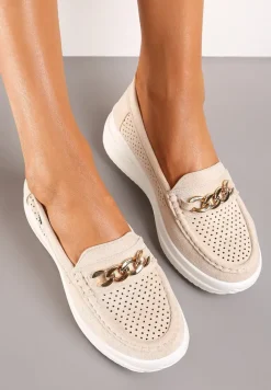 Beżowe Mokasyny na Platformie z Łańcuszkiem Himenna