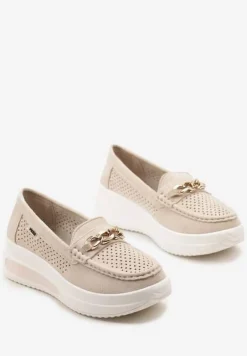 Beżowe Mokasyny na Platformie z Łańcuszkiem Himenna