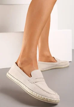 Beżowe Mokasyny na Plecionej Podeszwie z Imitacji Zamszu Viadara