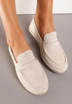 Beżowe Mokasyny na Plecionej Podeszwie z Imitacji Zamszu Viadara