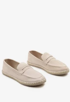 Beżowe Mokasyny na Plecionej Podeszwie z Imitacji Zamszu Viadara