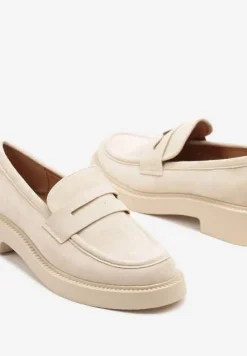 Beżowe Mokasyny Ozdobione z Przodu Paskiem Jelzivis