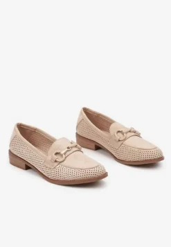 Beżowe Mokasyny Vices z Perforacją z Wkładką ze Skóry Naturalnej Felithria