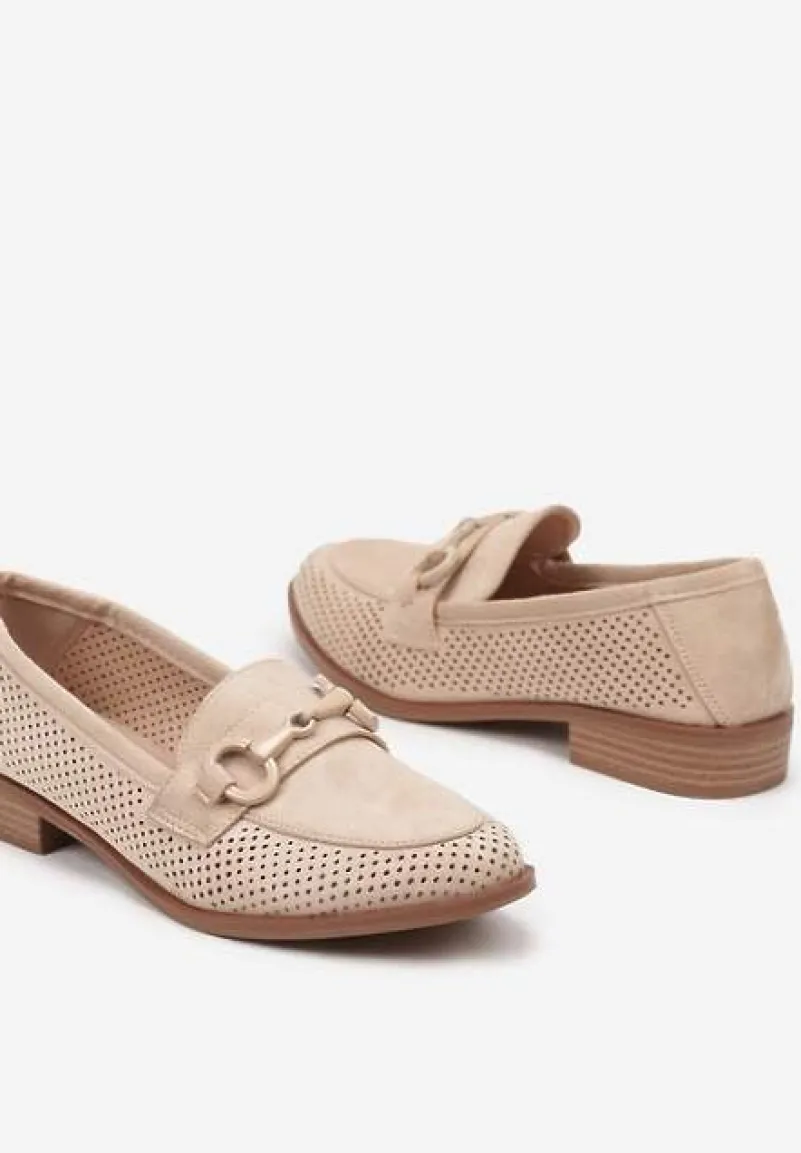Beżowe Mokasyny Vices z Perforacją z Wkładką ze Skóry Naturalnej Felithria