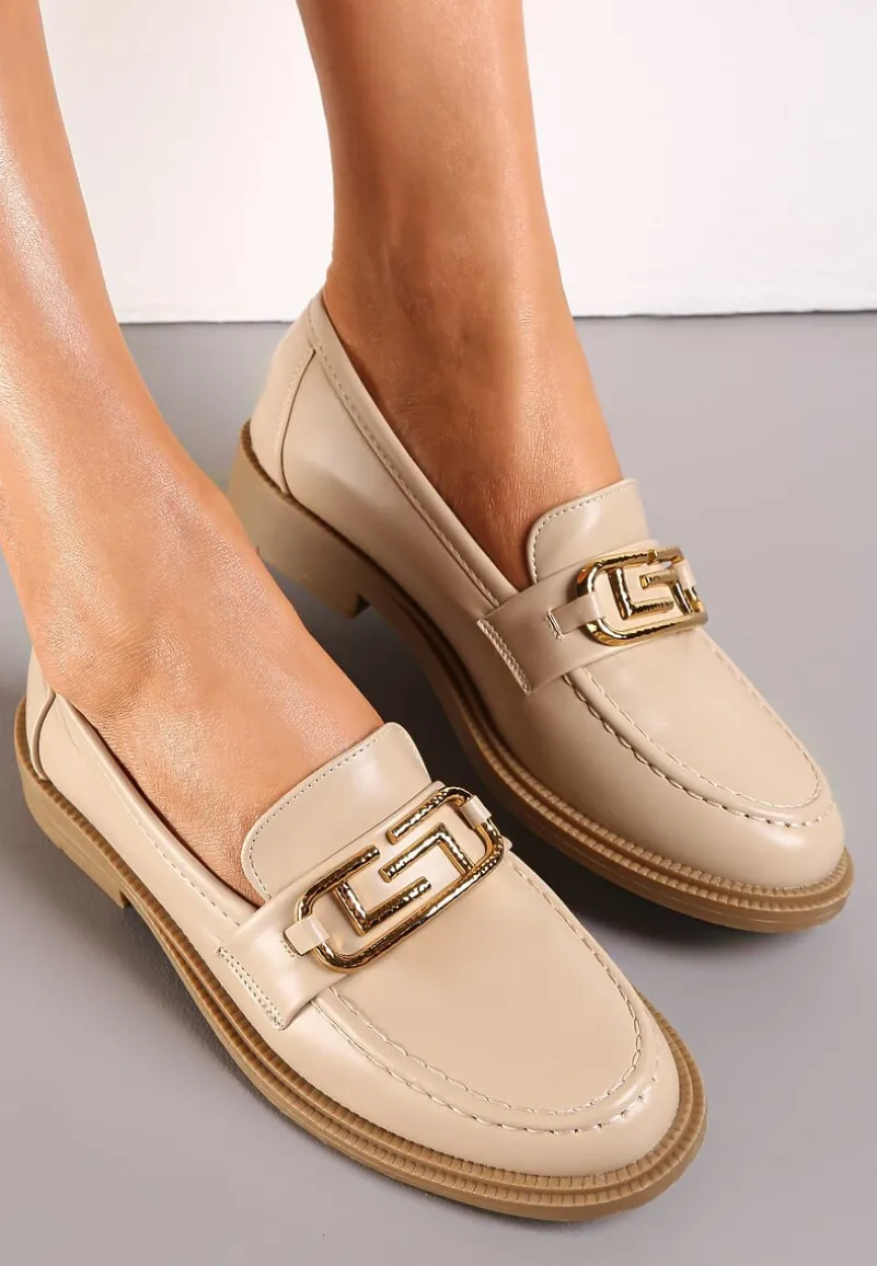 Beżowe Mokasyny Wsuwane z Klamerką Wesley