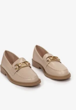 Beżowe Mokasyny Wsuwane z Klamerką Wesley