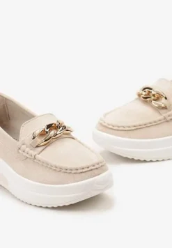 Beżowe Mokasyny z Łańcuszkiem na Wysokiej Platformie Iracana