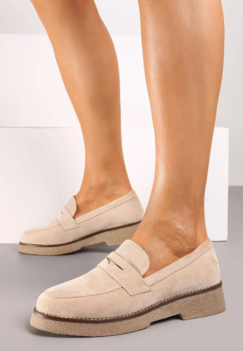 Beżowe Mokasyny z Ekozamszu na Grubej Podeszwie Belirra