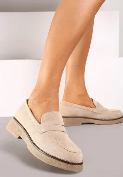 Beżowe Mokasyny z Ekozamszu na Grubej Podeszwie Belirra