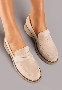 Beżowe Mokasyny z Ekozamszu na Grubej Podeszwie Belirra