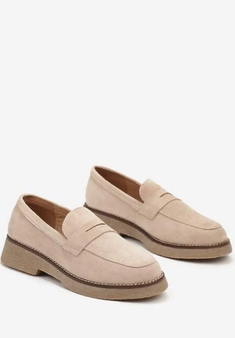 Beżowe Mokasyny z Ekozamszu na Grubej Podeszwie Belirra