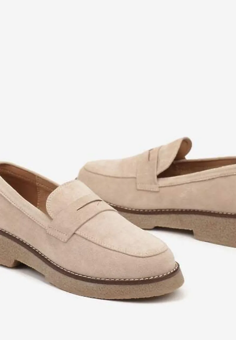 Beżowe Mokasyny z Ekozamszu na Grubej Podeszwie Belirra