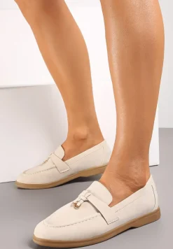 Beżowe Mokasyny z Imitacji Zamszu z Minimalistyczną Zawieszką Rehoda