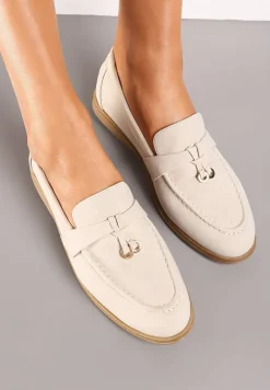 Beżowe Mokasyny z Imitacji Zamszu z Minimalistyczną Zawieszką Rehoda