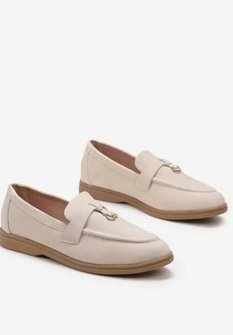 Beżowe Mokasyny z Imitacji Zamszu z Minimalistyczną Zawieszką Rehoda