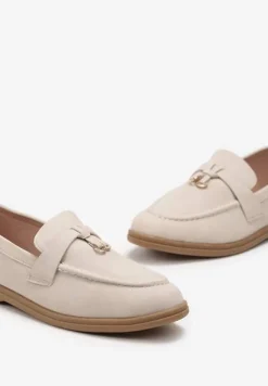 Beżowe Mokasyny z Imitacji Zamszu z Minimalistyczną Zawieszką Rehoda