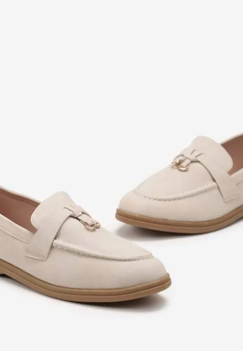 Beżowe Mokasyny z Imitacji Zamszu z Minimalistyczną Zawieszką Rehoda