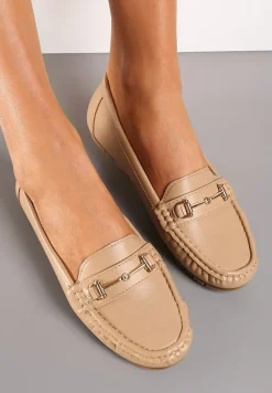 Beżowe Mokasyny z Metaliczną Klamerką Heliantha
