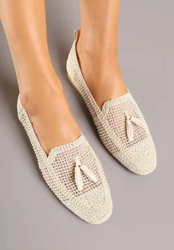 Beżowe Mokasyny z Siateczki z Frędzlami Adenda