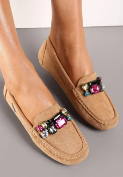 Beżowe Mokasyny z Wkładką ze Skóry Naturalnej Veso