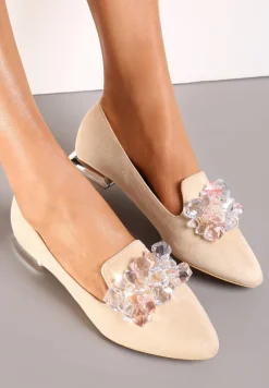 Beżowe Mokasyny ze Szpiczastym Noskiem i Kryształkami Ontala