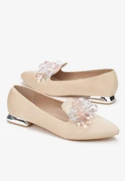 Beżowe Mokasyny ze Szpiczastym Noskiem i Kryształkami Ontala