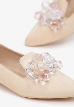 Beżowe Mokasyny ze Szpiczastym Noskiem i Kryształkami Ontala