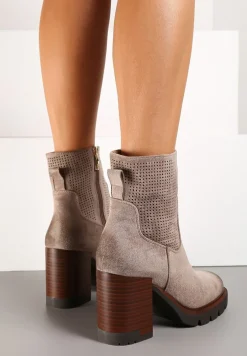 Beżowe Ocieplane Botki na Platformie i Obcasie Rindria