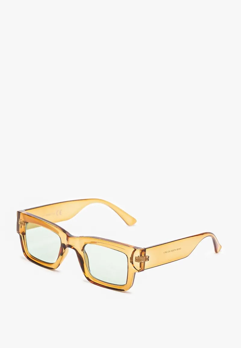 Beżowe Okulary Przeciwsłoneczne Wykończone Grubymi Oprawkami z Filtrem UV Elledelime