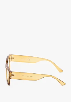 Beżowe Okulary Przeciwsłoneczne Wykończone Grubymi Oprawkami z Filtrem UV Elledelime