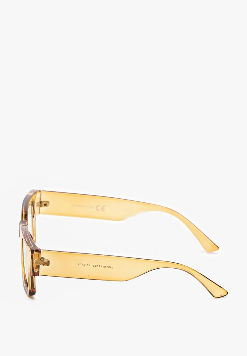 Beżowe Okulary Przeciwsłoneczne Wykończone Grubymi Oprawkami z Filtrem UV Elledelime