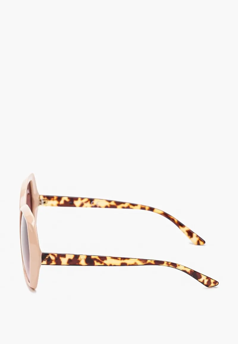 Beżowe Okulary Przeciwsłoneczne Duże o Geometrycznym Kształcie Stigaia