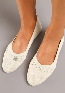 Beżowe Płaskie Balerinki z Siateczkowego Materiału Nelibra