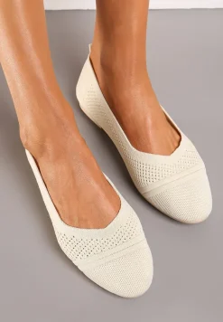 Beżowe Płaskie Balerinki z Siateczkowego Materiału Nelibra