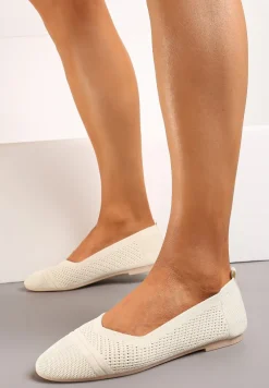 Beżowe Płaskie Balerinki z Siateczkowego Materiału Nelibra