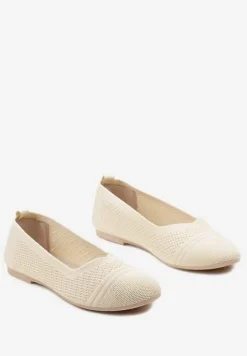 Beżowe Płaskie Balerinki z Siateczkowego Materiału Nelibra