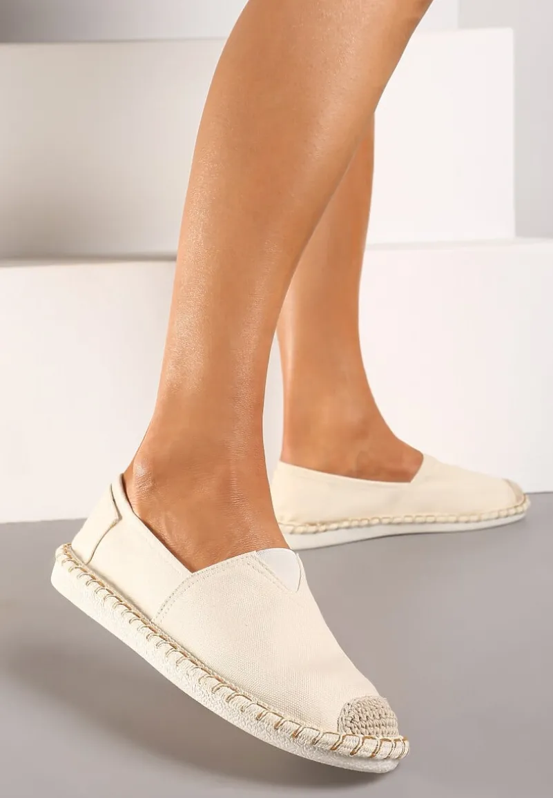 Beżowe Płaskie Espadryle Wsuwane z Plecionką Moaxia