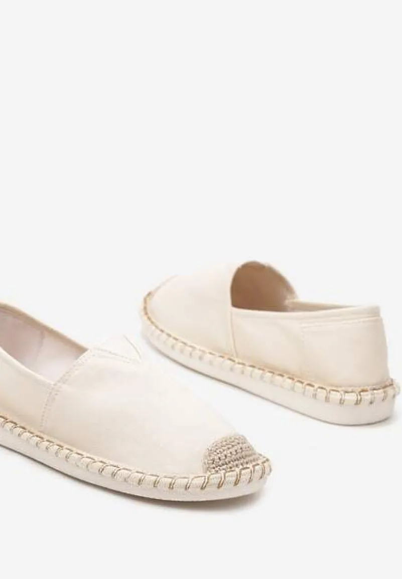 Beżowe Płaskie Espadryle Wsuwane z Plecionką Moaxia