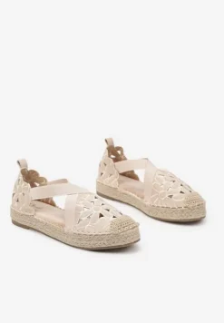 Beżowe Płaskie Espadryle z Ażurową Cholewką Elearosea