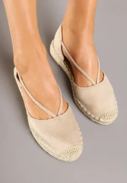 Beżowe Płaskie Espadryle z Wyciętymi Bokami Ozdobione Plecionką Annorila