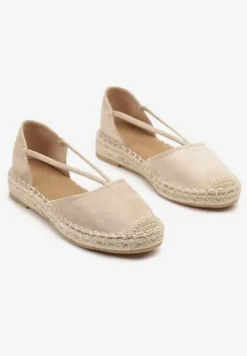 Beżowe Płaskie Espadryle z Wyciętymi Bokami Ozdobione Plecionką Annorila