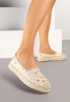 Beżowe Płaskie Espadryle z Ażurową Cholewką Elearwen