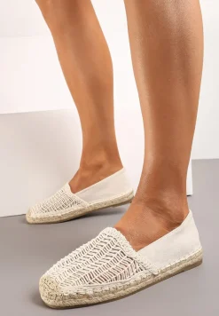 Beżowe Płaskie Espadryle z Ekozamszu Ozdobione Jutą Lemiala