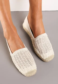 Beżowe Płaskie Espadryle z Ekozamszu Ozdobione Jutą Lemiala