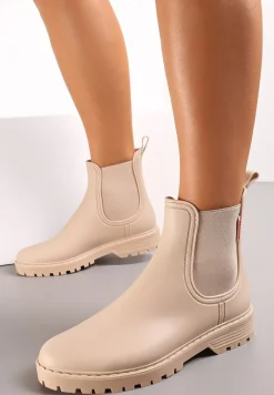 Beżowe Płaskie Kalosze w Stylu Sztybletów Ovli